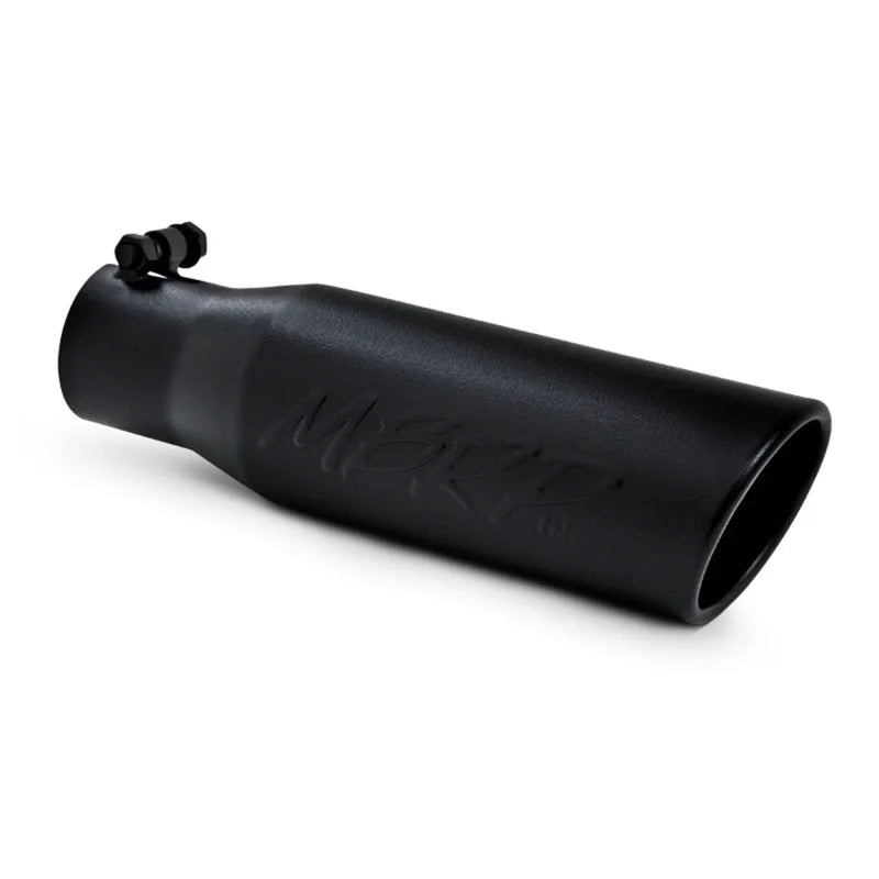MBRP Universal Tip 3in O.D. Angled Rolled End 2 inlet 12 length - Black Finish - Side View