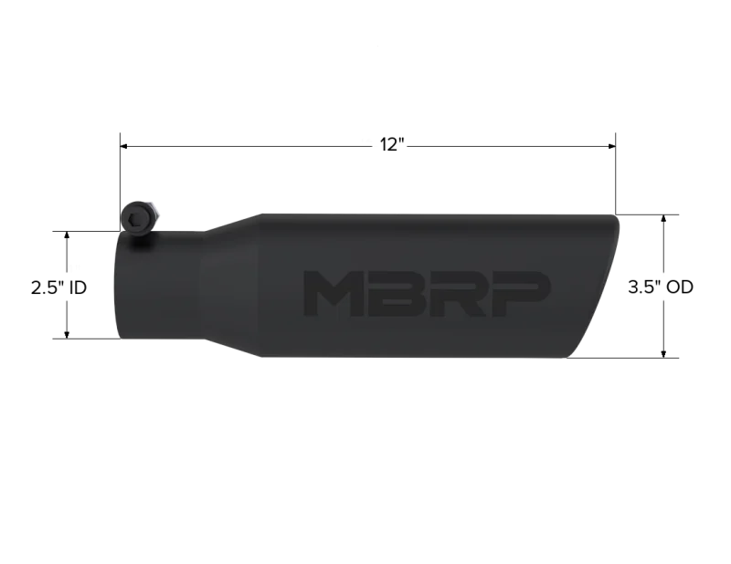 MBRP Universal Tip 3in O.D. Angled Rolled End 2 inlet 12 length - Black Finish - Detail View