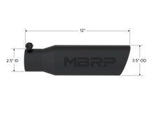 Load image into Gallery viewer, MBRP Universal Tip 3in O.D. Angled Rolled End 2 inlet 12 length - Black Finish - Detail View