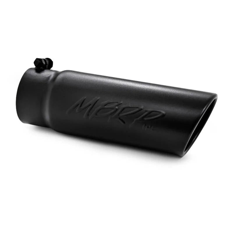 MBRP Universal Tip 4 O.D. Angled Rolled End 3.5 inlet 10 length- Black Finish - Side View