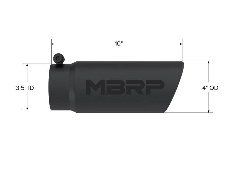 MBRP Universal Tip 4 O.D. Angled Rolled End 3.5 inlet 10 length- Black Finish - Detail View