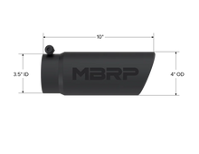 Load image into Gallery viewer, MBRP Universal Tip 4 O.D. Angled Rolled End 3.5 inlet 10 length- Black Finish - Detail View