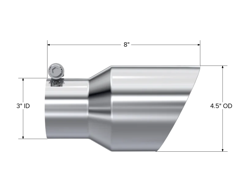 MBRP Universal Tip 4.5in O.D. Dual Wall Angled 3in inlet 8in length T304 - Detail View