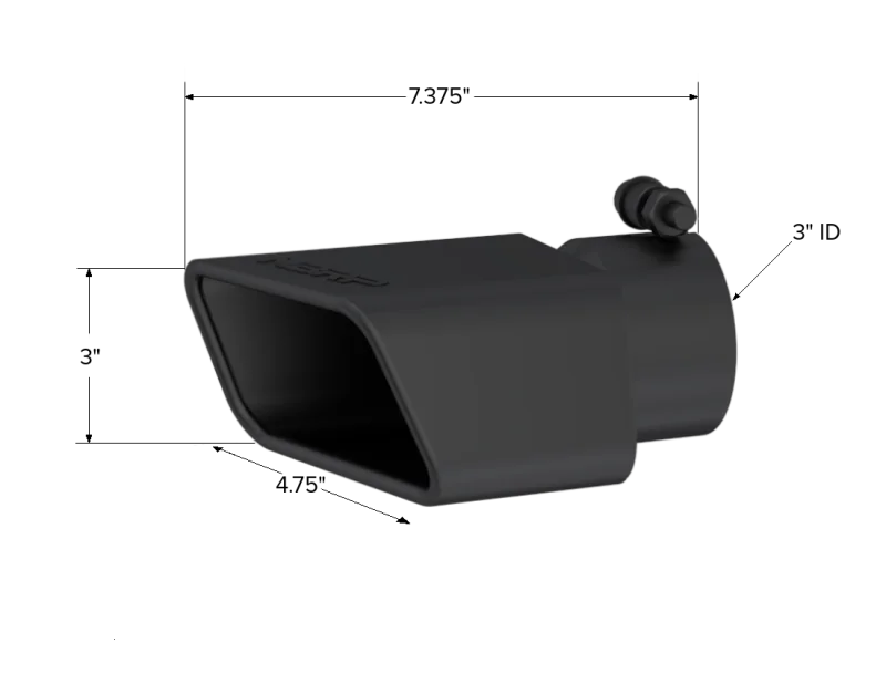 MBRP Universal Tip 4.75inx 3in Rectangle Angled Cut 3in O.D. inlet Pass. Side 7.375in length Black - Detail View