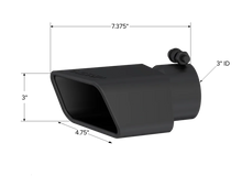 Load image into Gallery viewer, MBRP Universal Tip 4.75inx 3in Rectangle Angled Cut 3in O.D. inlet Pass. Side 7.375in length Black - Detail View
