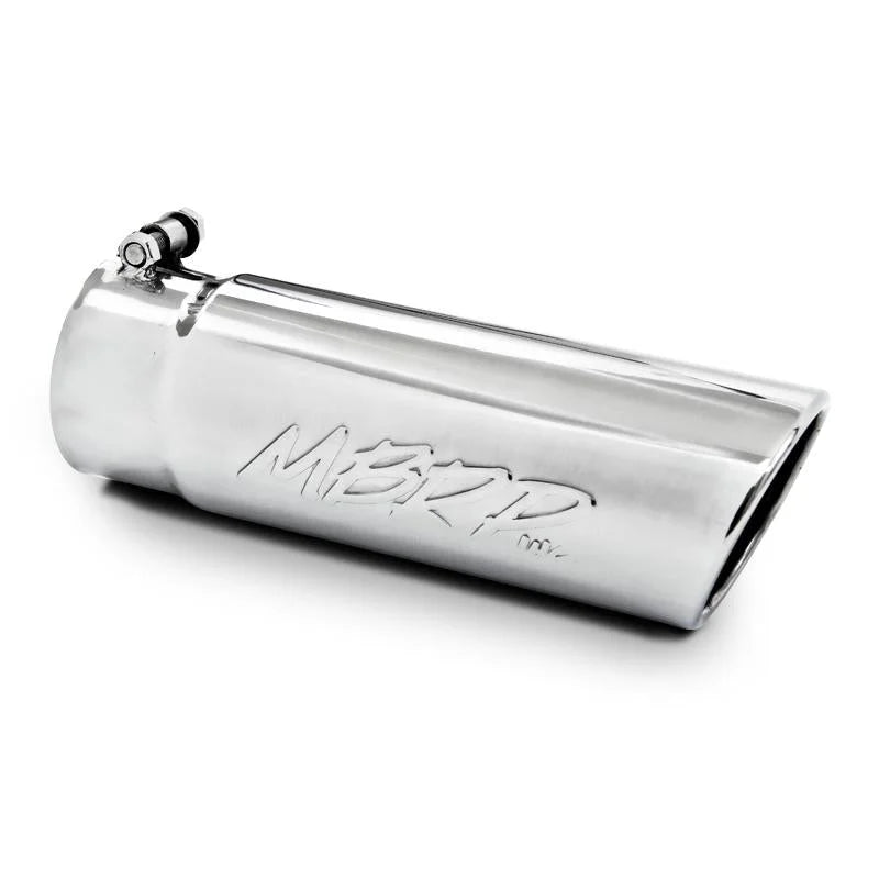 MBRP Universal Tip 4.75inx 3in Rectangle Angled Cut 3in O.D. inlet Driver Side 7.375in length Black - Side View
