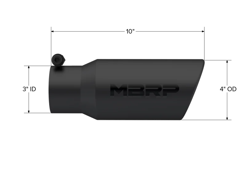 MBRP Universal Tip 4in OD 3in Inlet 10in Length Angled Rolled End Black - Detail View