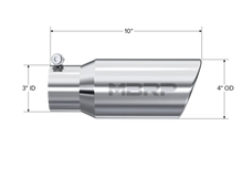 Load image into Gallery viewer, MBRP Universal Tip 4in OD 3in Inlet 10in Length Angled Rolled End T304 - Detail View