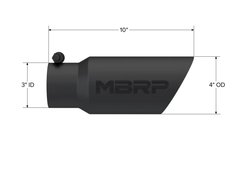 MBRP Universal Tip 4in OD 3in Inlet 10in Length Dual Wall Angled End Black - Detail View