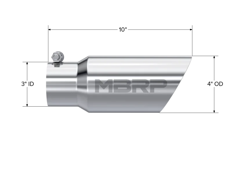 MBRP Universal Tip 4in OD 3in Inlet 10in Length Dual Wall Angled End T304 - Detail View