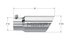 Load image into Gallery viewer, MBRP Universal Tip 4in OD 3in Inlet 10in Length Dual Wall Angled End T304 - Detail View
