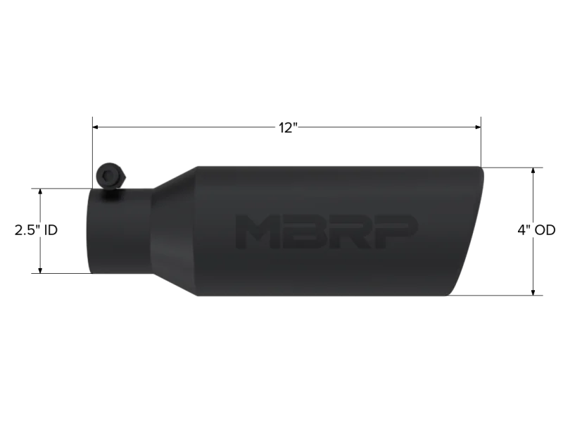 MBRP Universal Tip 4in O.D. Angled Rolled End 2.5in inlet 12in length Black - Detail View
