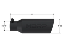 Load image into Gallery viewer, MBRP Universal Tip 4in O.D. Angled Rolled End 2.5in inlet 12in length Black - Detail View