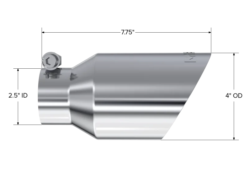 MBRP Universal Tip 4in O.D. Dual Wall Angled 2.5in inlet 8in length T304 - Detail View