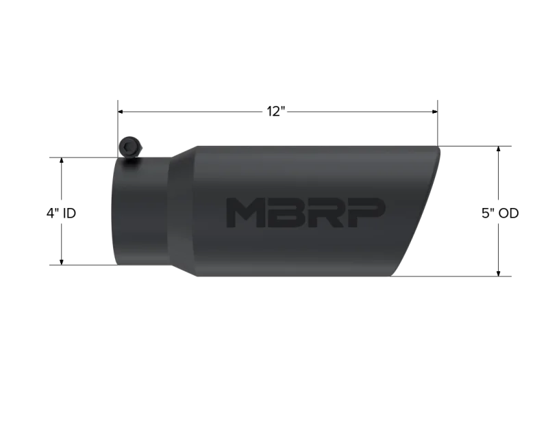 MBRP Universal Tip 5 O.D. Angled Rolled End 4 inlet 12 length - Black Finish - Detail View