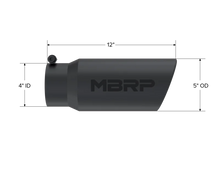 Load image into Gallery viewer, MBRP Universal Tip 5 O.D. Angled Rolled End 4 inlet 12 length - Black Finish - Detail View