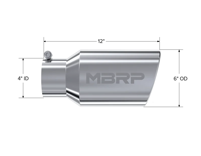 MBRP Universal Tip 6 O.D. Angled Rolled End 4 inlet 12 length - Detail View