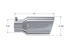 Load image into Gallery viewer, MBRP Universal Tip 6 O.D. Angled Rolled End 4 inlet 12 length - Detail View