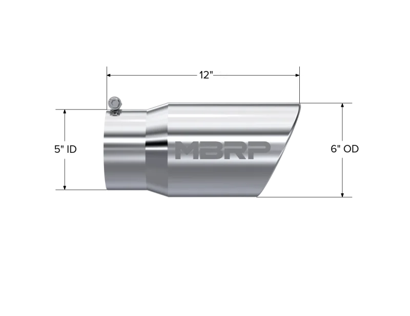 MBRP Universal Tip 6 O.D. Angled Rolled End 5 inlet 12 length - Detail View
