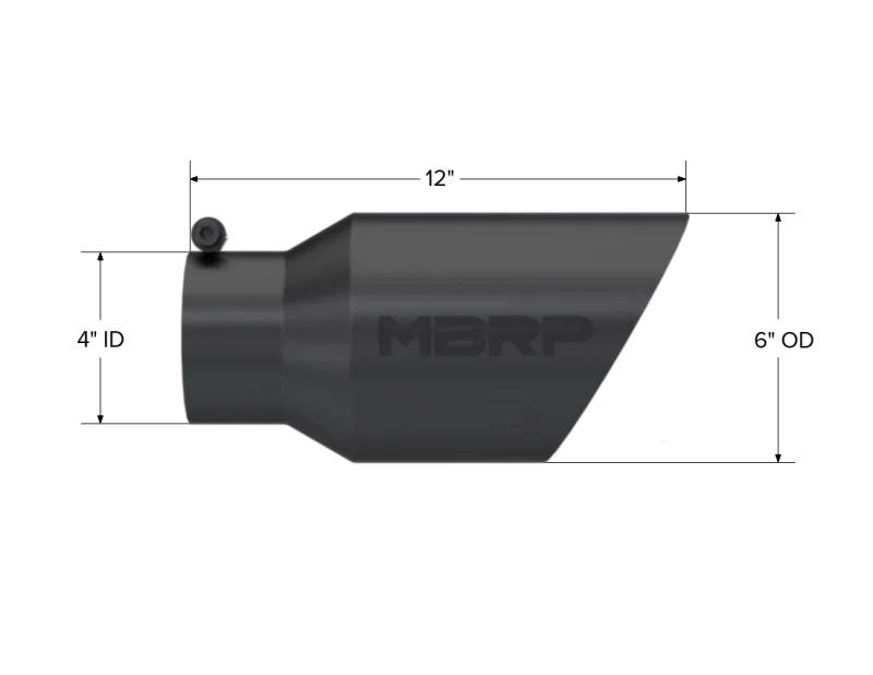 MBRP Universal Tip 6 O.D. Dual Wall Angled 4 inlet 12 length - Black Finish - Detail View