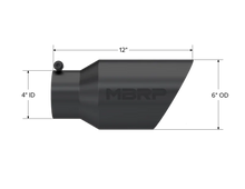 Load image into Gallery viewer, MBRP Universal Tip 6 O.D. Dual Wall Angled 4 inlet 12 length - Black Finish - Detail View