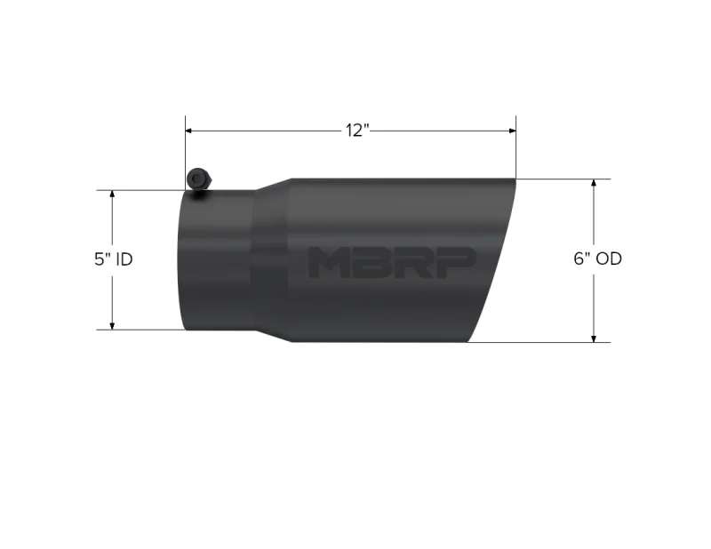 MBRP Universal Tip 6 O.D. Dual Wall Angled 5 inlet 12 length - Black Finish - Side View