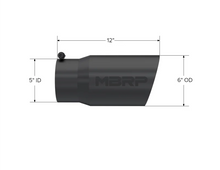 Load image into Gallery viewer, MBRP Universal Tip 6 O.D. Dual Wall Angled 5 inlet 12 length - Black Finish - Side View