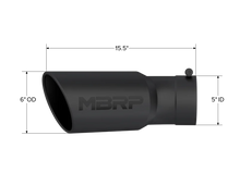 Load image into Gallery viewer, MBRP Universal Tip 6in OD 5in Inlet 15.5in Length 30 Deg Bend Angled Rolled End Black - Detail View