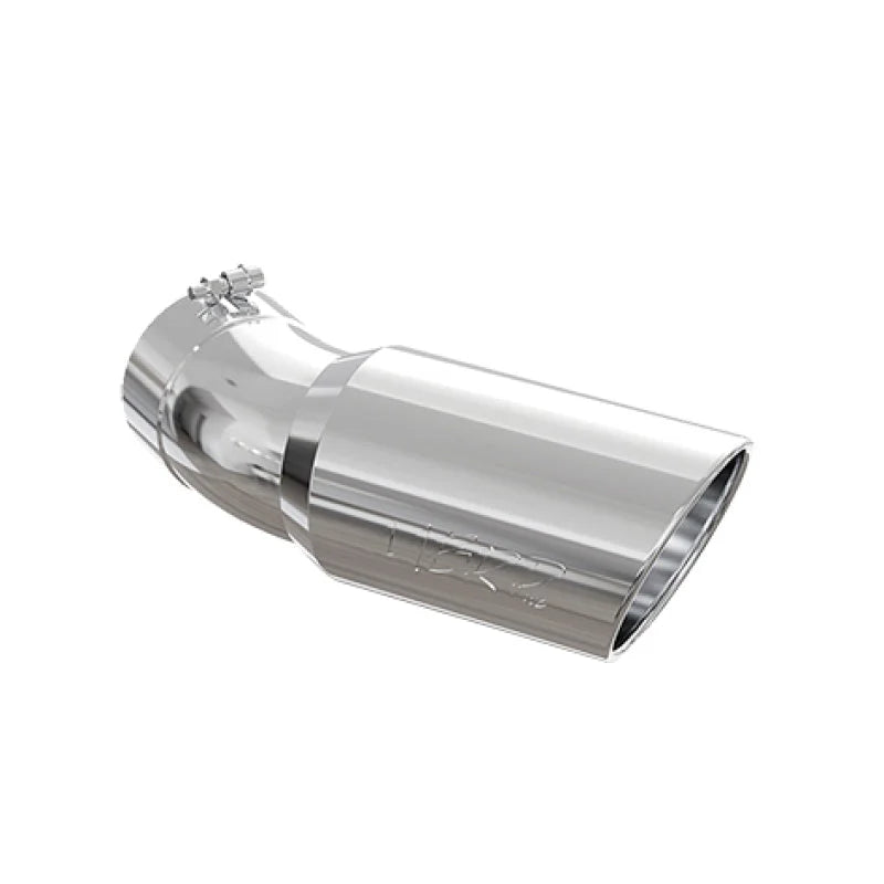 MBRP Universal Tip 6in OD 5in Inlet 15.5in Length 30 Deg Bend Angled Rolled End T304 - Side View
