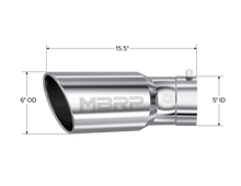 Load image into Gallery viewer, MBRP Universal Tip 6in OD 5in Inlet 15.5in Length 30 Deg Bend Angled Rolled End T304 - Detail View