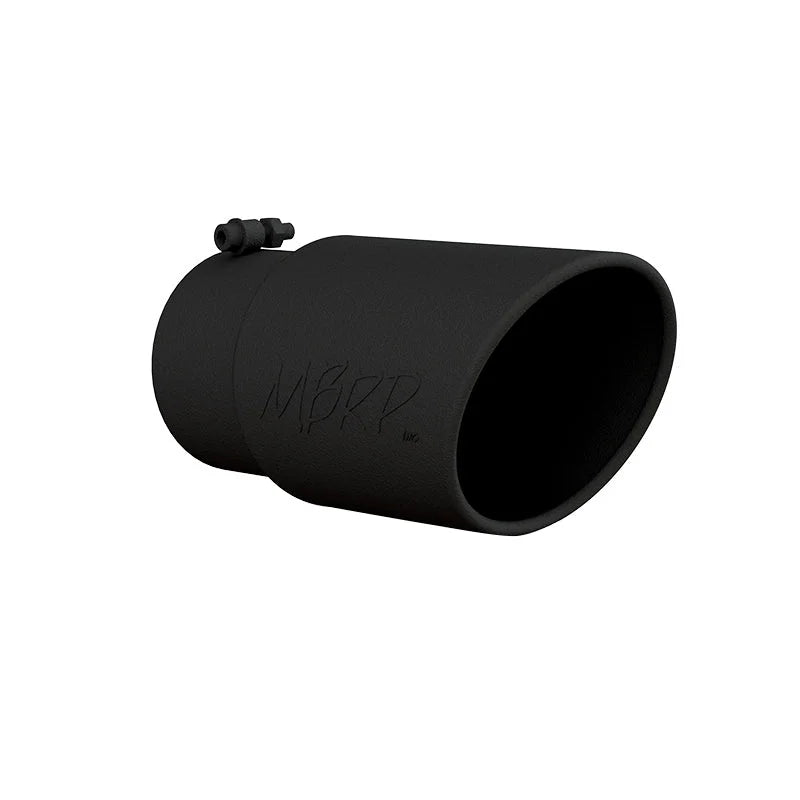 MBRP Universal Tip 6in O.D. Angled Rolled End 5 inlet 12 length - Black Finish - Side View