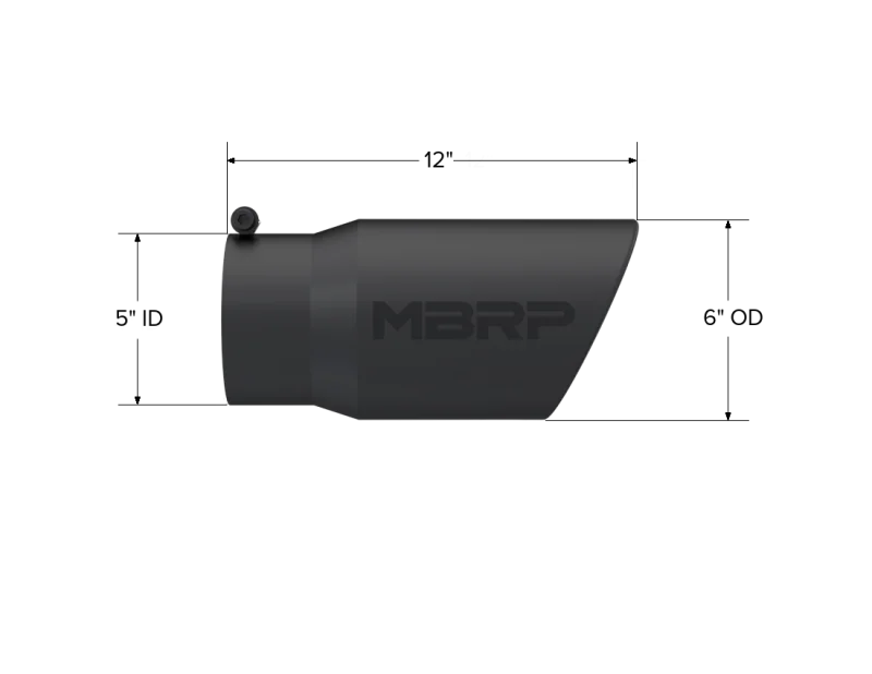 MBRP Universal Tip 6in O.D. Angled Rolled End 5 inlet 12 length - Black Finish - Detail View