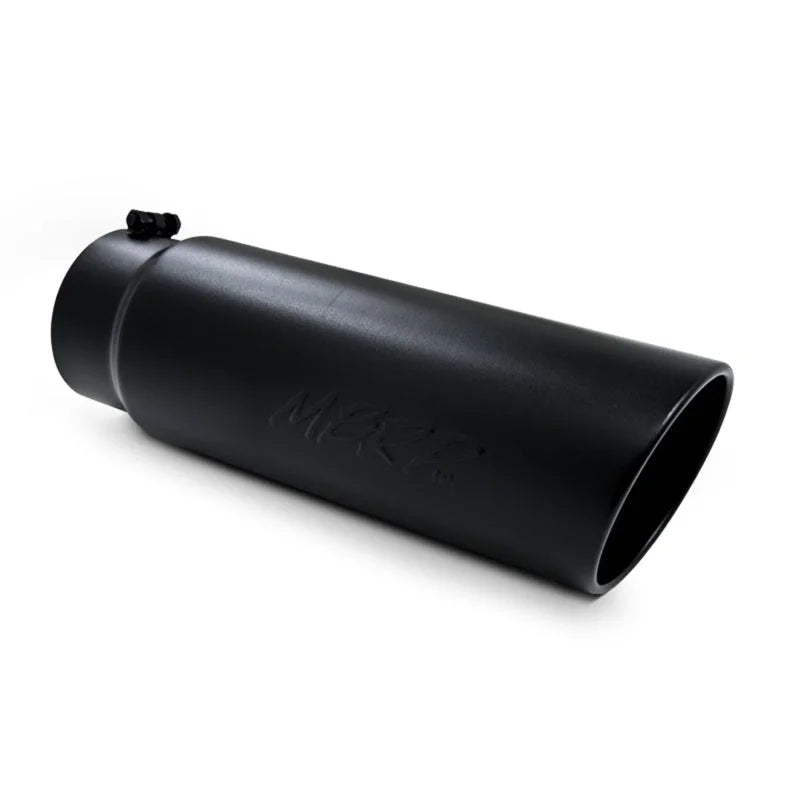 MBRP Universal Tip 6in OD Angled Rolled End 5in Inlet 18in Lgth Black Finish Exhaust - Side View