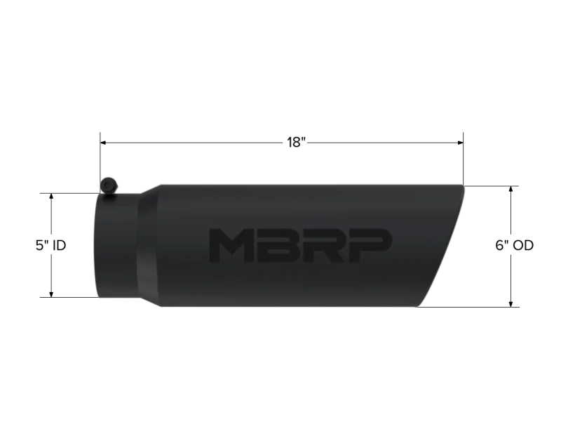 MBRP Universal Tip 6in OD Angled Rolled End 5in Inlet 18in Lgth Black Finish Exhaust - Detail View