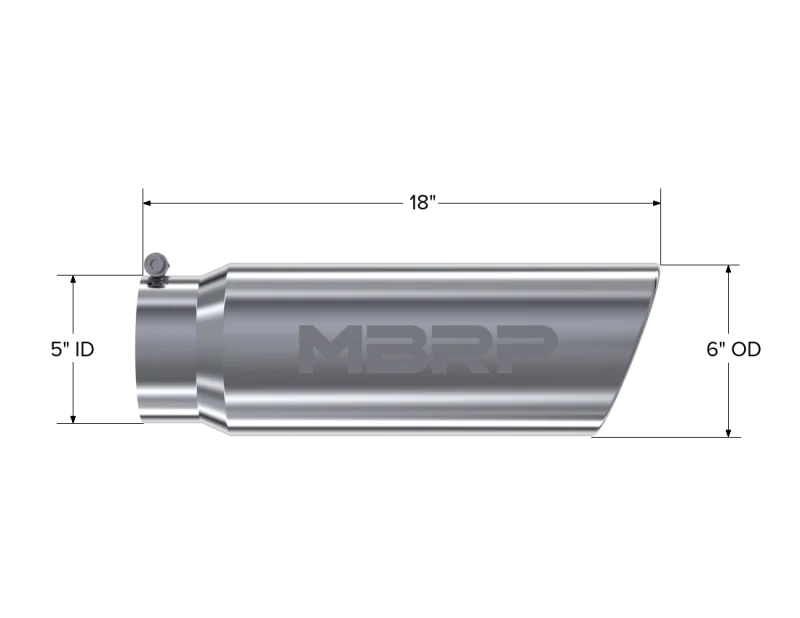 MBRP Universal Tip 6in OD Angled Rolled End 5in Inlet 18in Lgth T304 Exhaust - Detail View