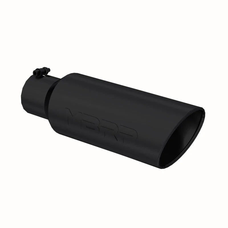MBRP Universal Tip 6in OD Rolled End 4in Inlet 18in L Black Coated Exhaust Tip - Side View