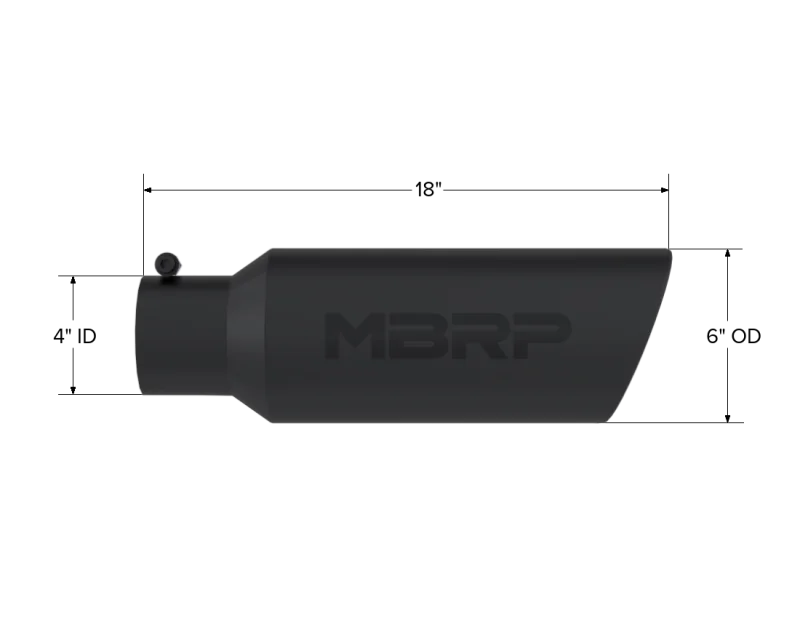MBRP Universal Tip 6in OD Rolled End 4in Inlet 18in L Black Coated Exhaust Tip - Detail View