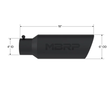 Load image into Gallery viewer, MBRP Universal Tip 6in OD Rolled End 4in Inlet 18in L Black Coated Exhaust Tip - Detail View