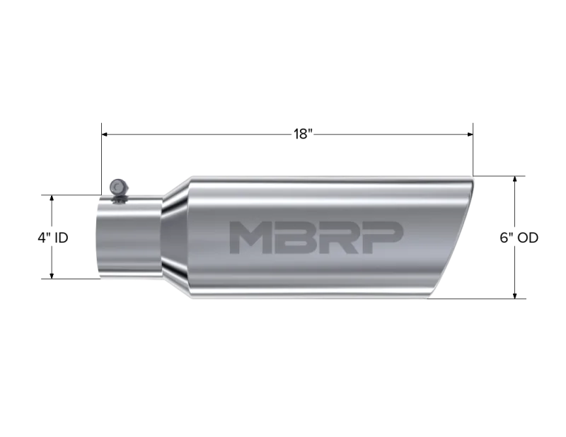 MBRP Universal Tip 6in OD Rolled End 4in Inlet 18in Length T304 - Detail View