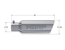 Load image into Gallery viewer, MBRP Universal Tip 6in OD Rolled End 4in Inlet 18in Length T304 - Detail View