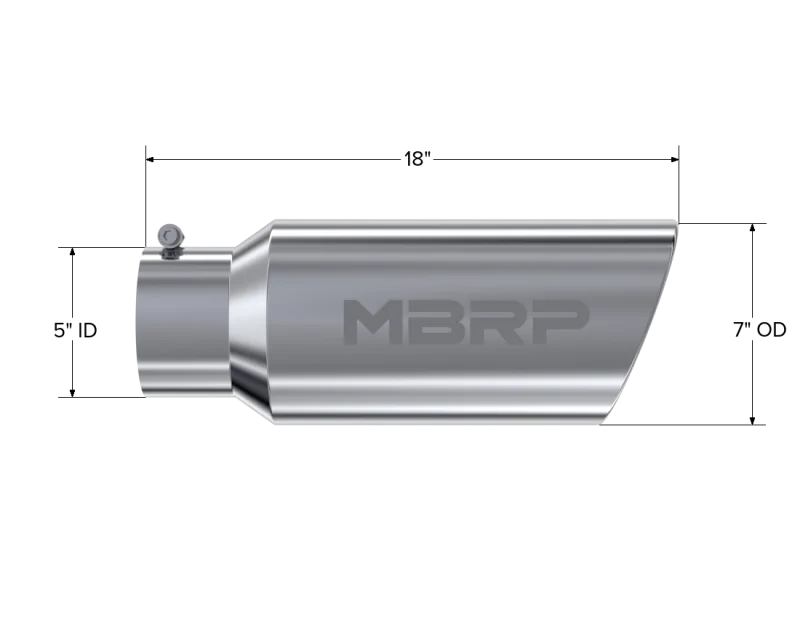 MBRP Universal Tip 7in O.D. Rolled End 5in inlet 18in length - T304 (SINGLE TIP) - Detail View