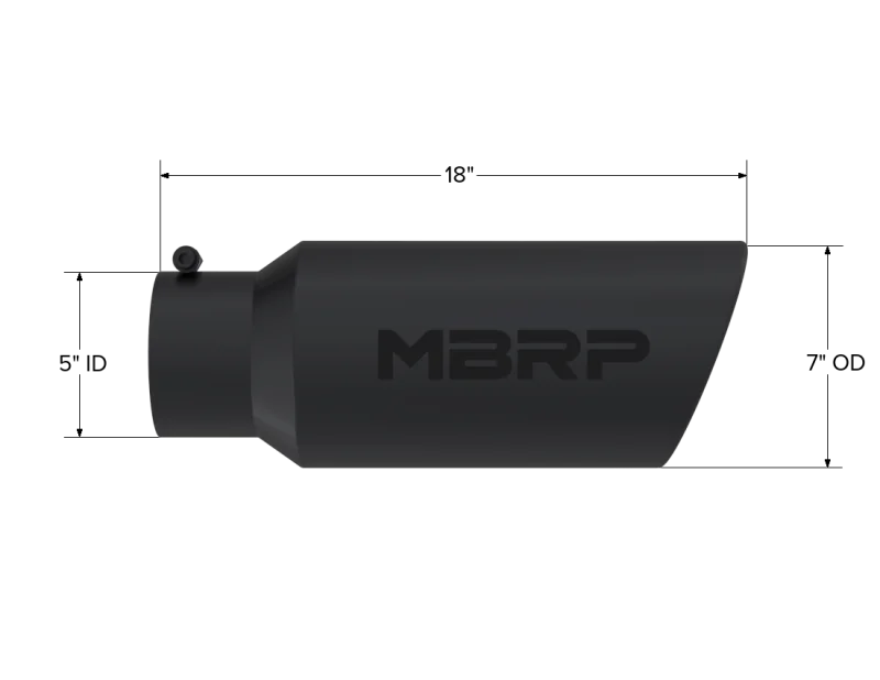 MBRP Universal Tip 7in O.D. Rolled End 5in inlet 18in length Black - Detail View