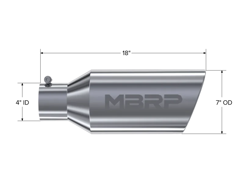 MBRP Universal Tip 7inch O.D. Rolled End 4inch inlet 18inch length - T304 (SINGLE TIP) - Detail View