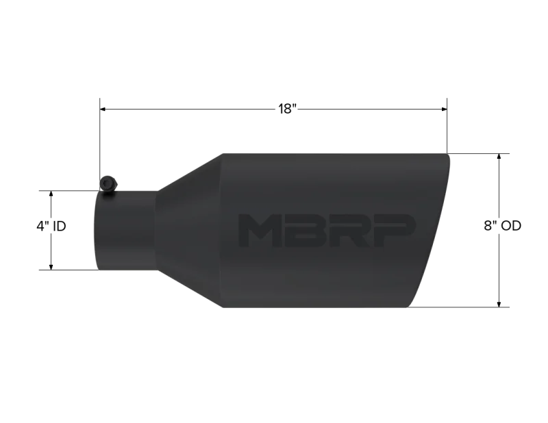 MBRP Universal Tip 8in O.D. Rolled End 4in inlet 18in length Black - Detail View