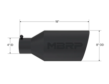 Load image into Gallery viewer, MBRP Universal Tip 8in O.D. Rolled End 4in inlet 18in length Black - Detail View