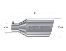 Load image into Gallery viewer, MBRP Universal Tip 8in O.D. Rolled End 4in inlet 18in length T304 - Detail View