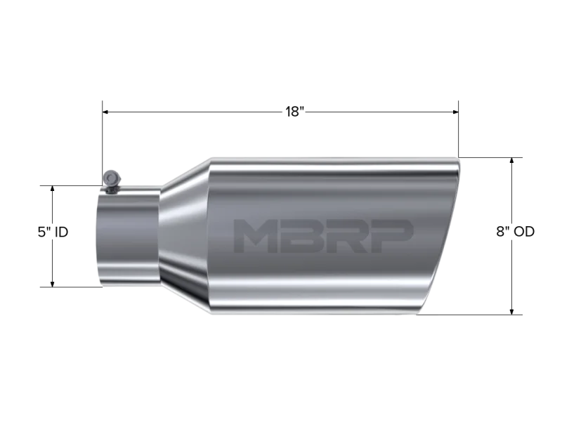 MBRP Universal Tip 8in OD Rolled End 5in Inlet 18in Length T304 - Detail View