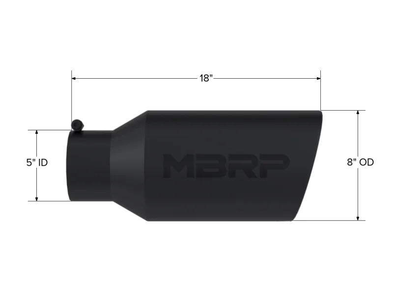 MBRP Universal Tip 8in OD Rolled End 5in Inlet 18in Length T304 - Black - Detail View