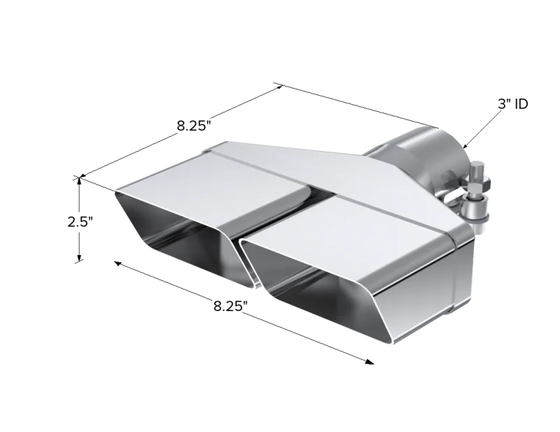 MBRP Universal Tip 8inx 2.375in ID Rectangle 2.5in O.D. inlet 8.25in length T304 - Detail View