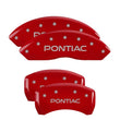 Load image into Gallery viewer, MGP 4 Caliper Covers Engraved Front &amp; Rear 06-09 Pontiac Solstice Red Finish Silver Pontiac Logo - Main Product View